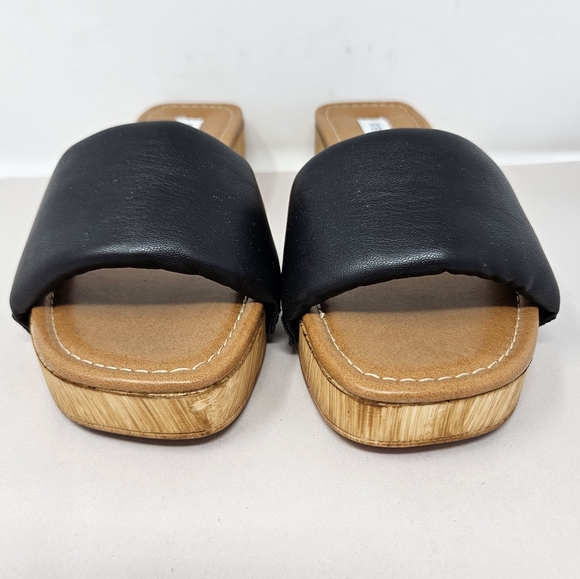 Steve Madden Womens Belong Slip On Thick Black Faux Leather Sandels Sz 39=8.5 - Picture 2 of 12